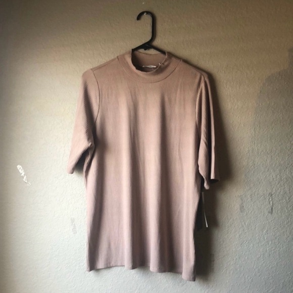 New Cyrus Shirt Women’s Tan Light Brown Short Sleeve Mockneck Top Blouse 2X - Picture 1 of 14